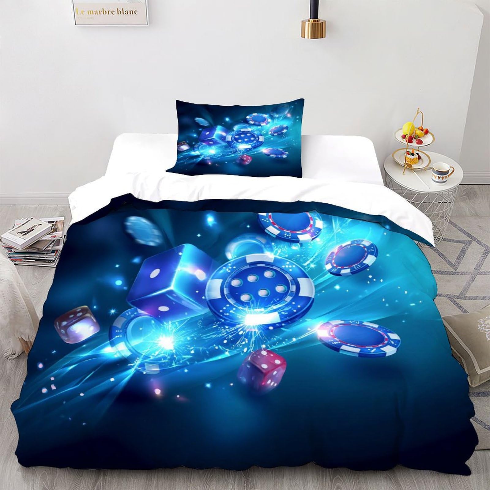 Housse de couette fermeture éclair finie la corvée du lit single bleu microfibre