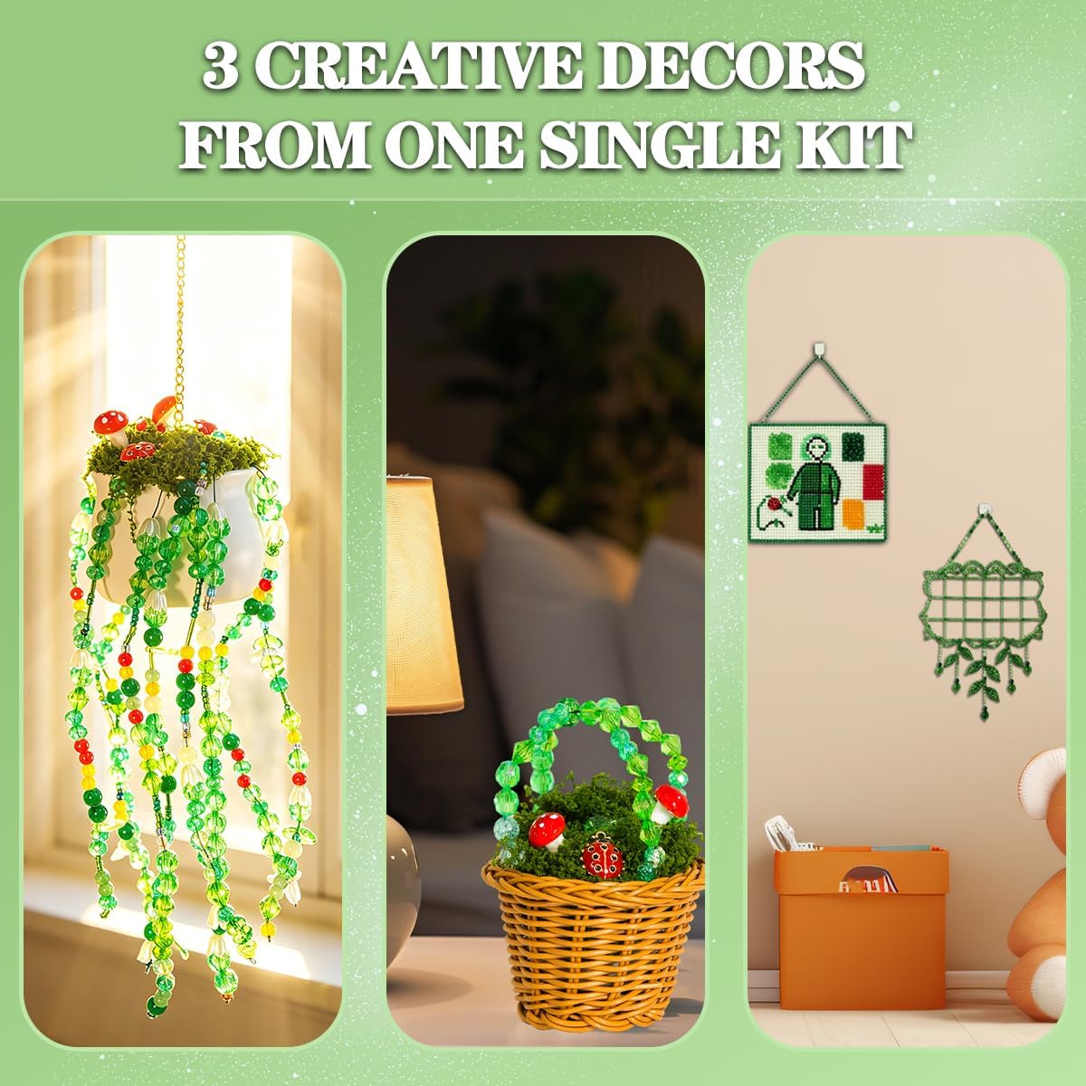 LGYAYARUN Green Glass Beaded Plant Kit, 2880Pcs Forever Hanging Green Beads