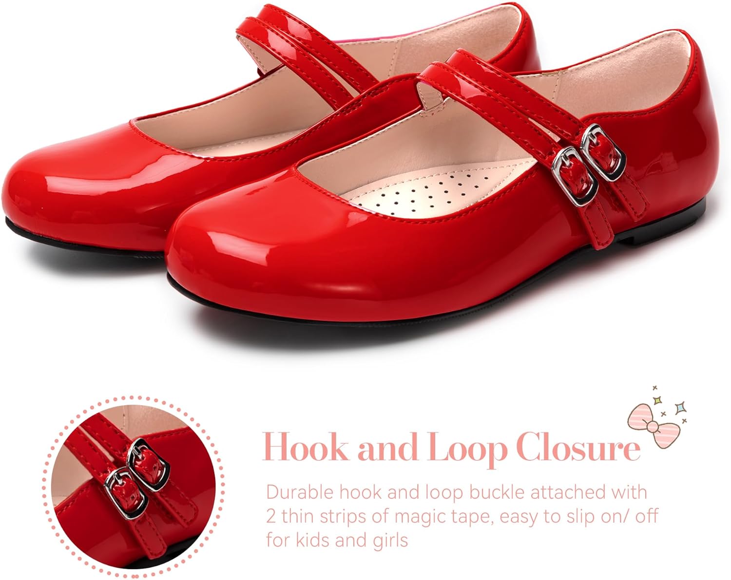 Athlefit girls mary jane dress shoes cute ballet flats princess flower girl  red shoes for little kid size 11