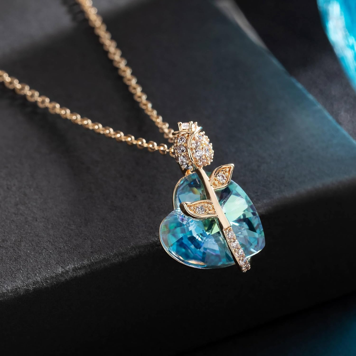 Austrian Crystal Heart Rose Flower Pendant Necklaces for Women Fashion 14K Gold Plated Dainty Necklace Hypoallergenic Jewelry - Image 3