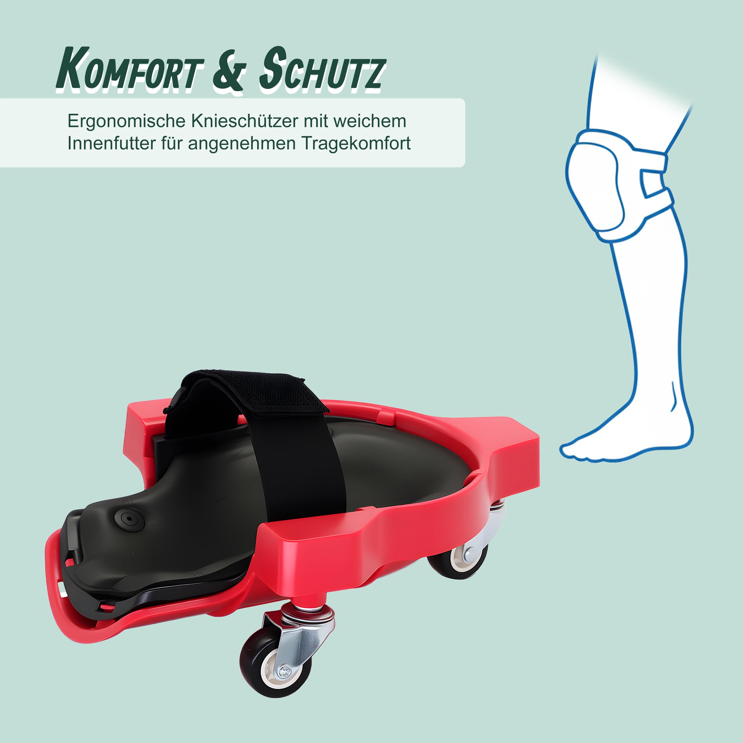 Relaxdays Knieschoner auf Rollen, bis 100 kg, gelenkschonend, Bodenarbeiten