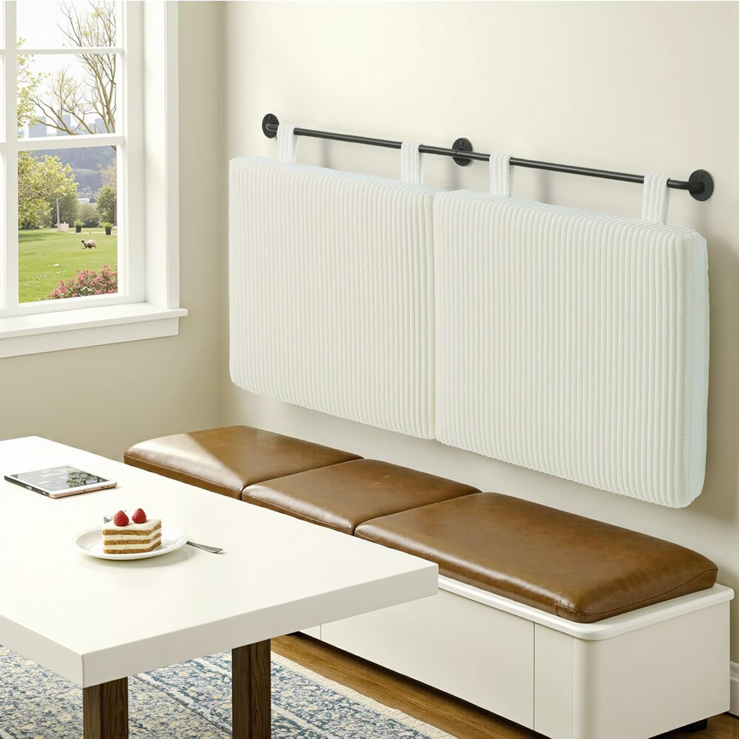 Headboard Queen Size，Modern Wall Mounted Headboards with LED Light for Bed with Upholstery Hanging Headboard for Bedroom,Featuring High-Density Sponge Padding，White