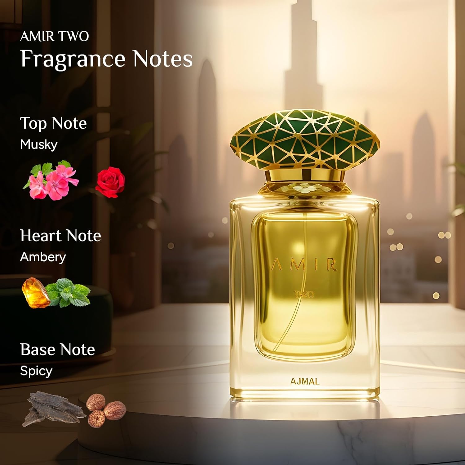 Ajmal Amir Two Eau de Parfum 1.7 Fl Oz | Luxury Long-Lasting Unisex Perfume | Oriental Ambery, Spicy & Musky Fragrance | Premium Dubai Perfume for Men & Women - Image 3
