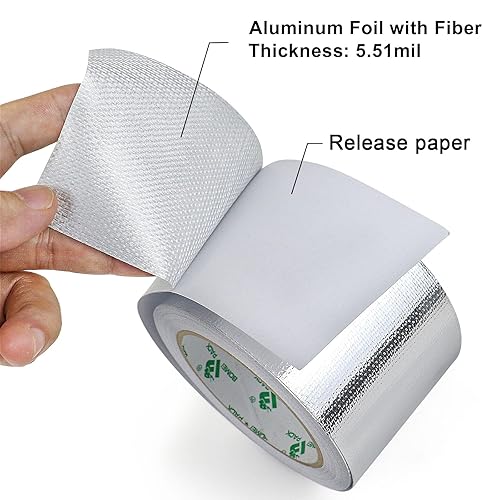 Miniatura 4 de BOMEI PACK Barrera adhesiva de la cinta del escudo térmico del papel de aluminio 3in x 66ft, aislamiento térmico de fibra de vidrio material