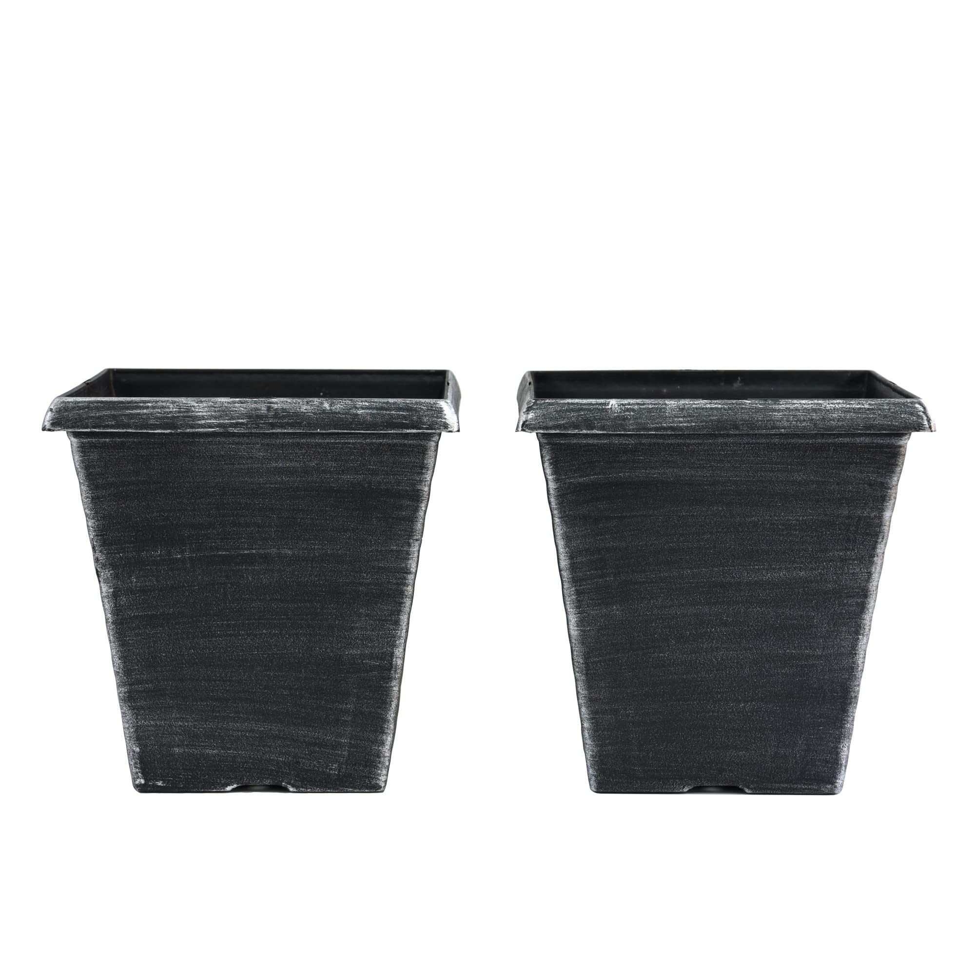 Garden Gear Silver X2 Stylist Biscotti Decorative Square Garden Patio Planter Finished In A Brushed Bronze & Black Or Silver Paint Effect 23Cm Lightweight Flower Pots With Pre-Drilled Drainage Holes (Silver X2)