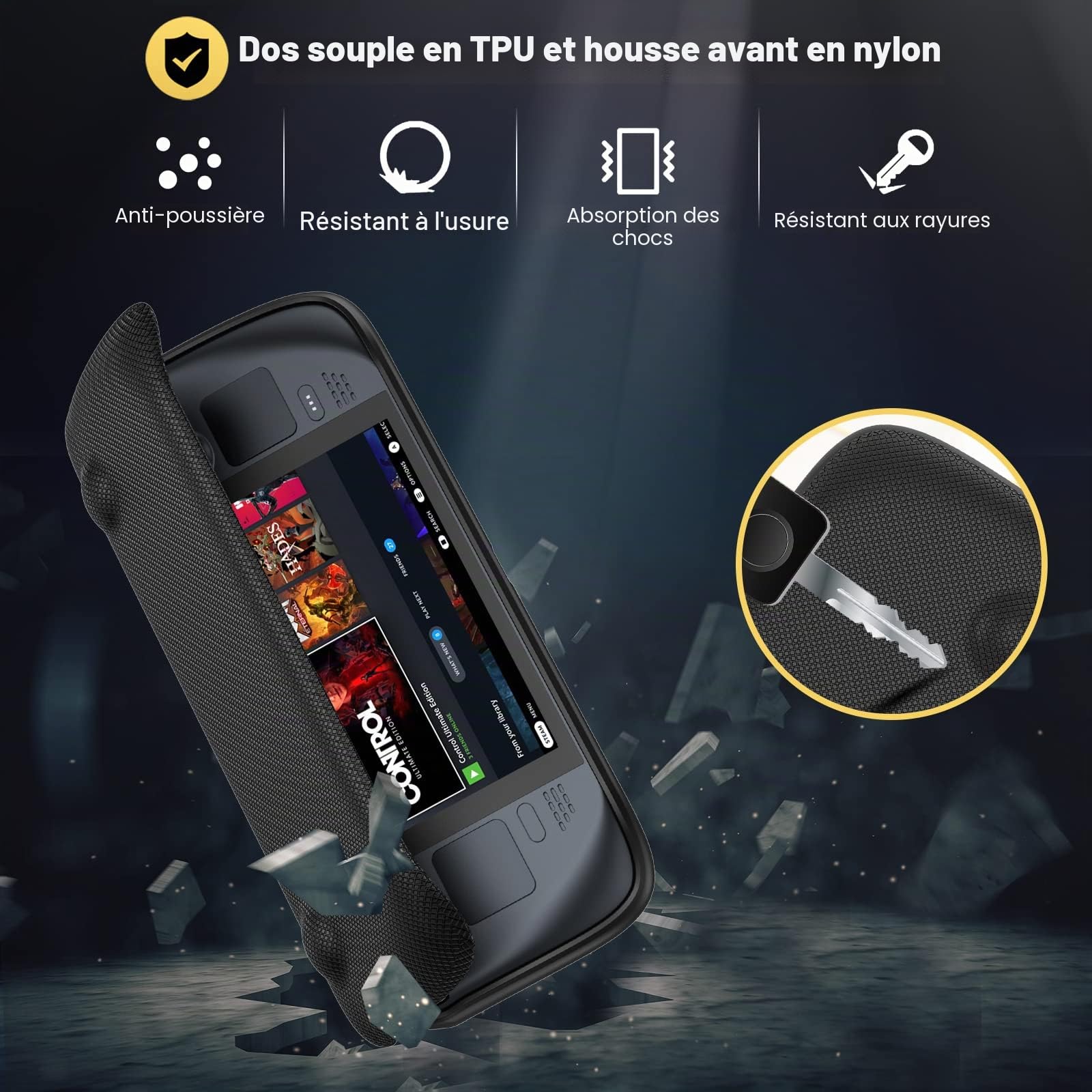 ProCase Étui pour Pont Steam, Flip Cover Compatible avec Valve de 7 Pouces Steam Deck Case Housse de Protection magnétique Amovible Avant Steam Deck Skin 2021 Accessoires -Noir