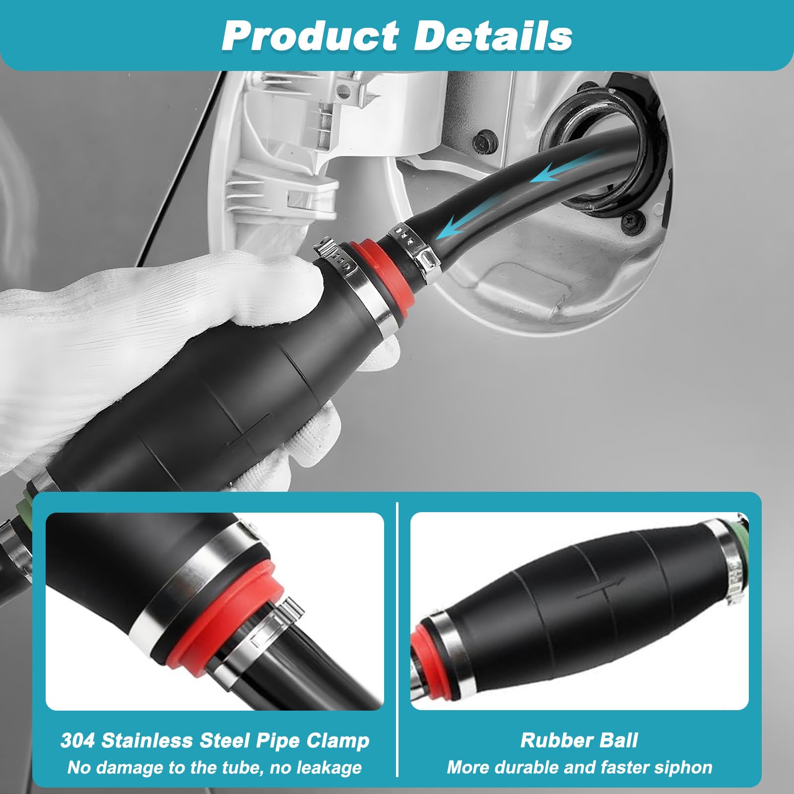 Pompa Trasferimento Manuale Carburante con 2M Tubo Sifone Gomma Flessibile, Linea Aspirazione Acqua Mano Portatile per Veicoli Barca Auto Serbatoio per Travaso Benzina, Olio, Diesel, Gasolio, Liquido