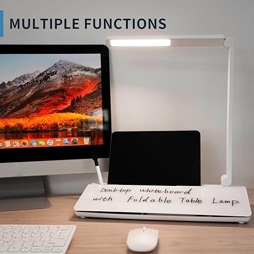 Miniatura 6 de Pizarra blanca de cristal de borrado en seco para escritorio, lámparas de escritorio con brazo oscilante con soporte para teclado, organizadores de