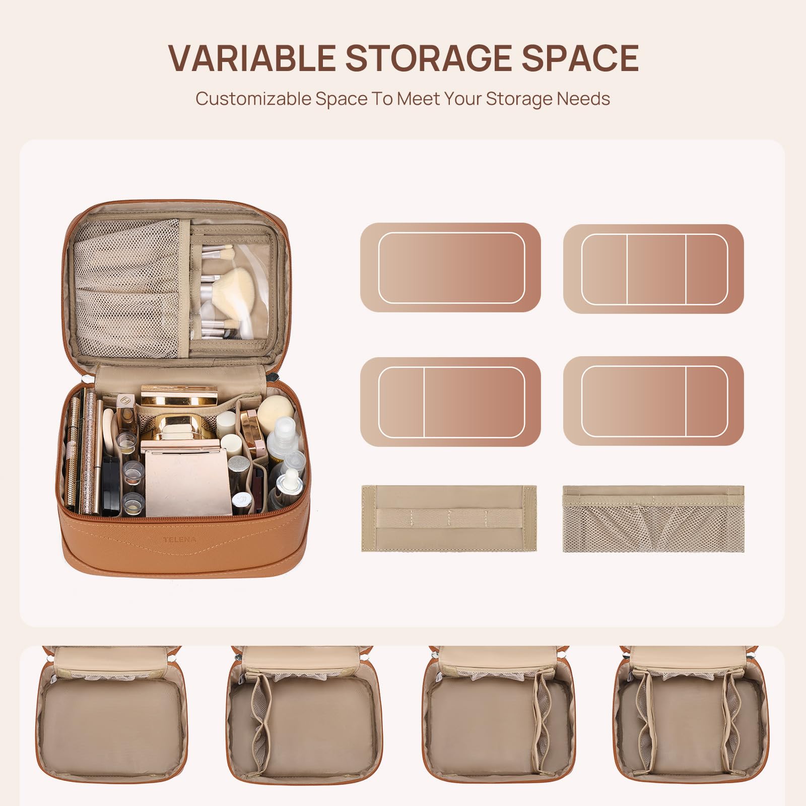 Telena Large Vegan Leather Makeup Bag and Travel Toiletry Organizer
