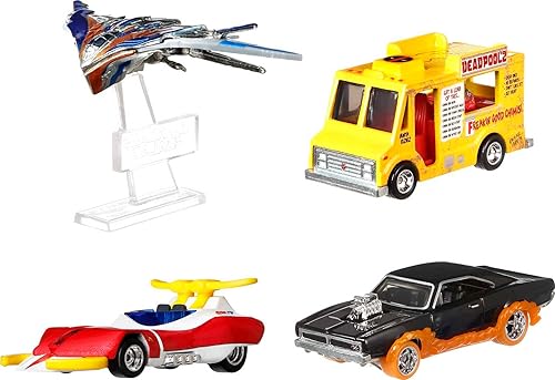 Hot Wheels Marvel - Paquete de 4 coches de juguete, camiones y furgonetas de primera calidad inspirados en personajes populares de cómics en escala