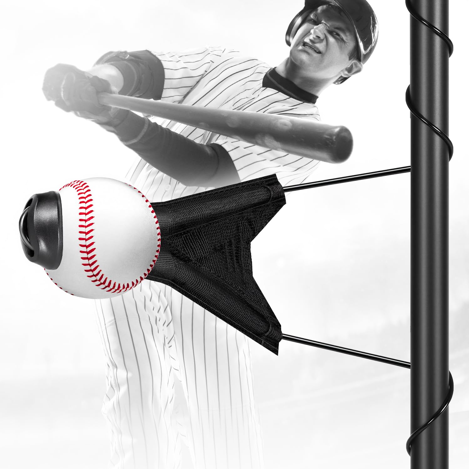 Portable Batting Swing Trainer for Baseball&Softball,Adjustable Ball Height Hitting Trainer with Auto-Reset System for Solo Practice,Easy Setup Baseball Training Equipment for Beginner,Advance Player