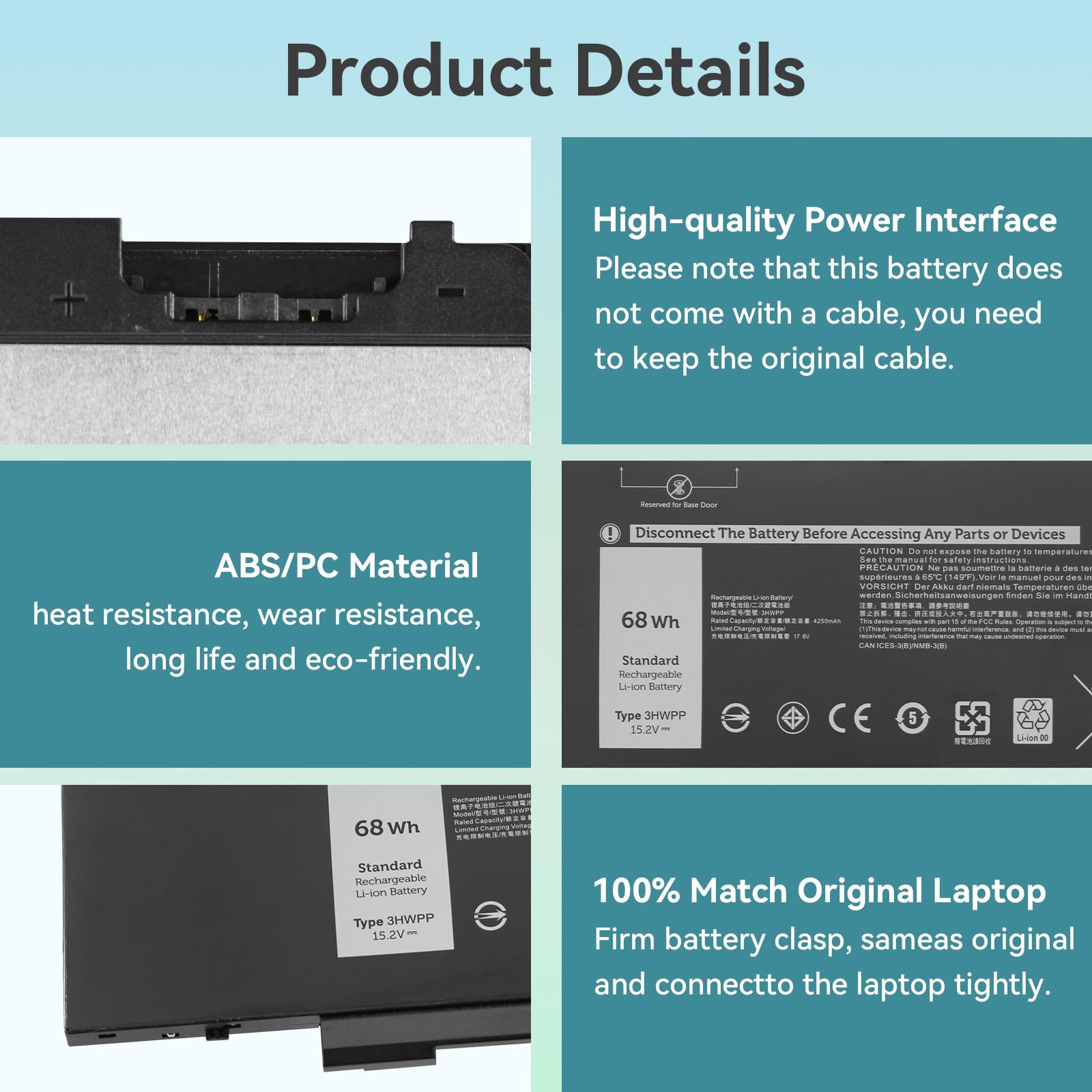 Batteria 68Wh 4GVMP Per Dell Latitude 5400/5500, Precision 3540, Inspiron 7590/7591/7791 – 7.6V Li-ion