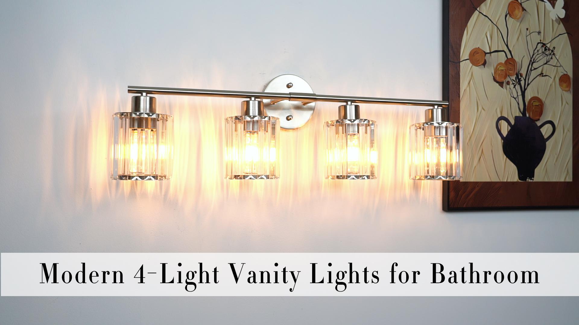 Image of Modern Black Gold Crystal Bathroom Light Fixtures,4-Light | Bathroom Lighting Fixtures over Mirror,Vanity Lights for Mirror, Restroom(Ceramic E26 Socket,Bulbs Not Include)