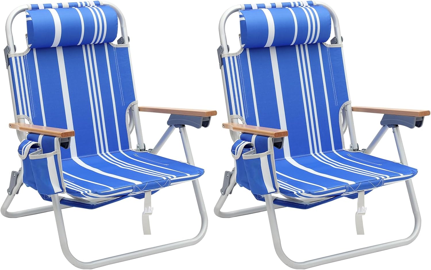 2 Pack Aluminum Beach Chair for Adults with 5-Position Classic Lay Flat