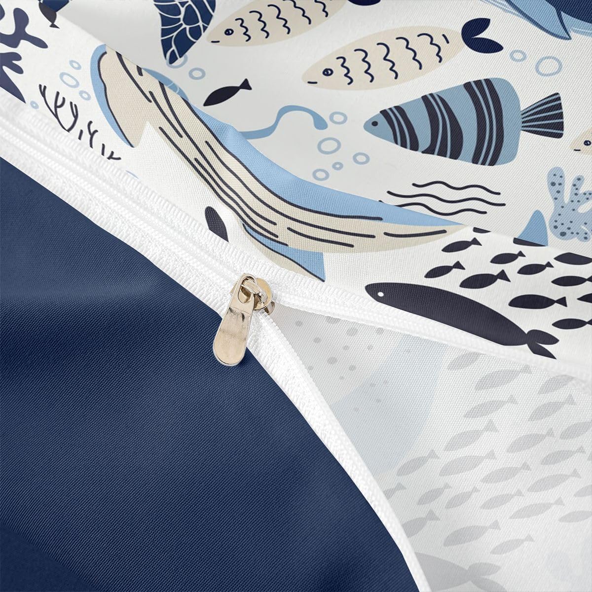 Whale Duvet Cover Marine Life Printed Bedding Set, Octopus Sea Turtle Decor Comforter Cover, for Teens Boys Girls Cute Sea Animal Pattern Bedspread Tropical Fish Decor Soft Quilt Cover, Queen Size