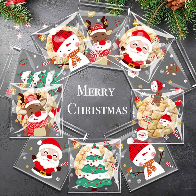 KAZATE Sachet Biscuit Noel 100pcs, Sachet Plastique Transparent Pour Biscuits, Sachet Bonbon