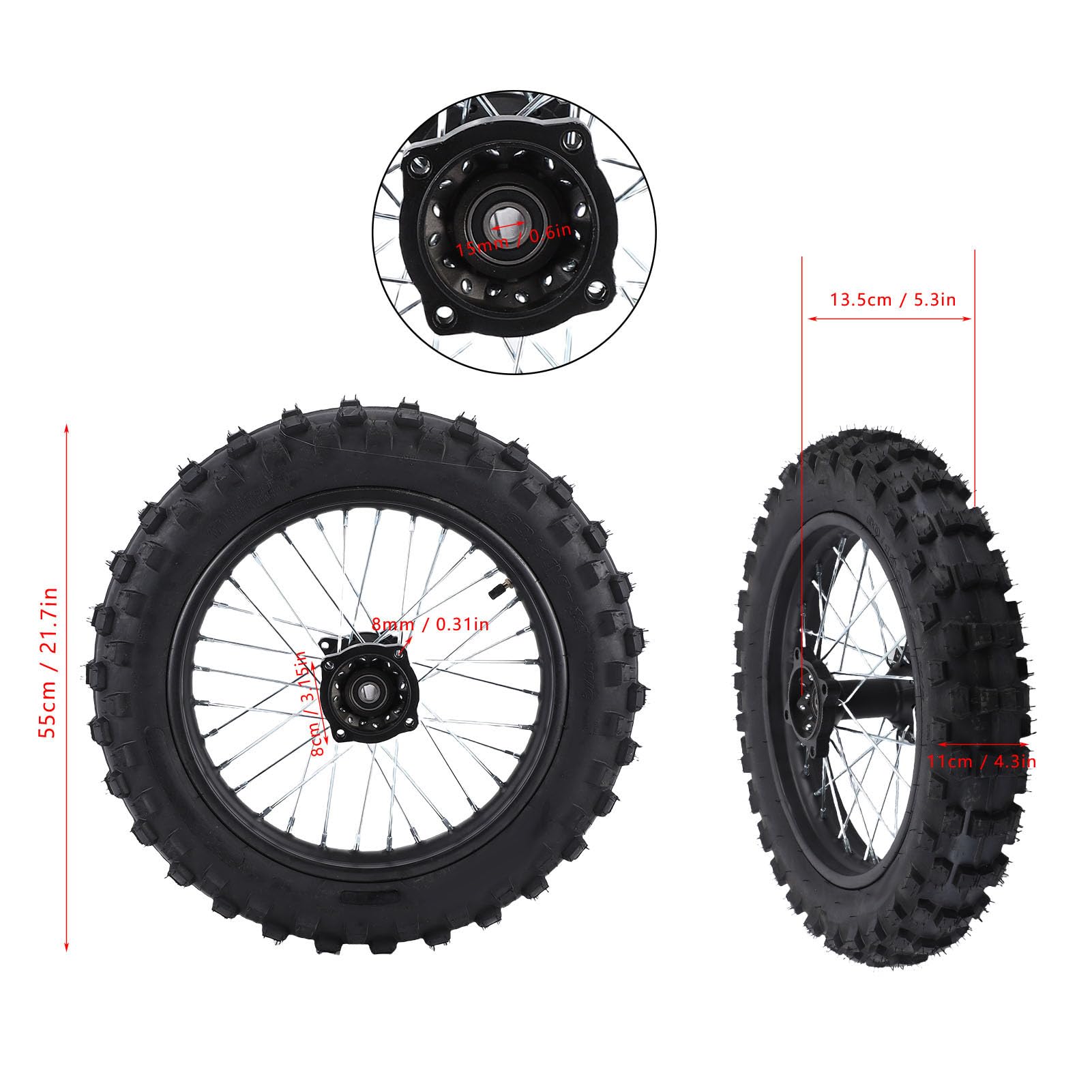 Luocute 14-calowy zespół Opony na felgę Tylnego Koła, Zamiennik 90/100-14 dla CRF70 90 110 125 140 150 160 Ml Dirt Monkey Bike, z osią 15 Mm, Przeznaczony do Motocykli Terenowych