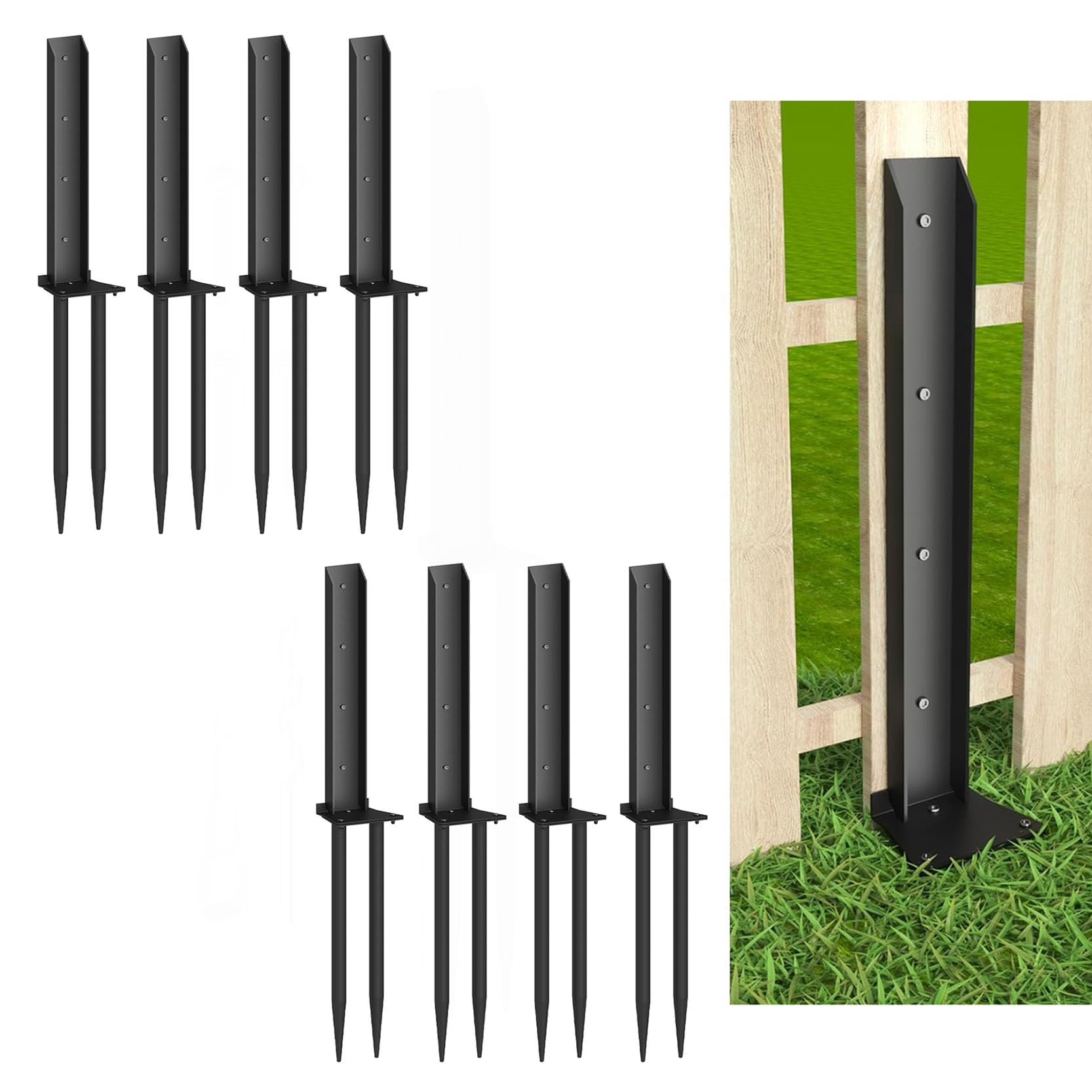 LQSYBHD Fence Post Repair Kit Heavy Duty Fence Repair Kit Fixer Anchor Ground Spike Metal Fence Post Nails Ground Post Anchor for Reinforcement Tilting Broken Posts(Size:8pcs)
