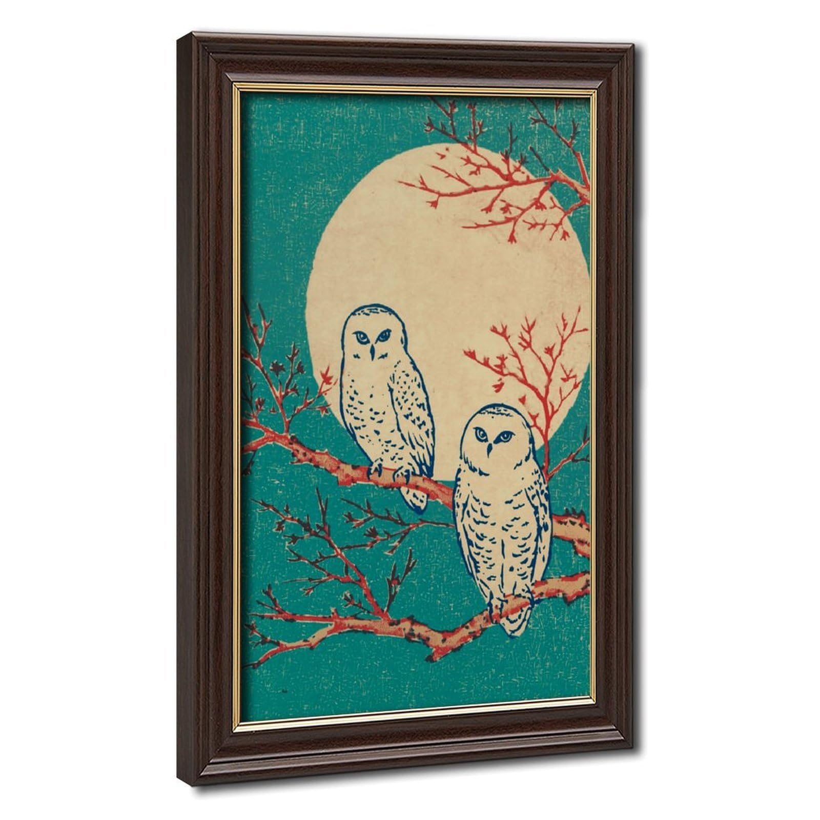 AYINUER Two Owls On Branches Moon Poster Canvas Poster