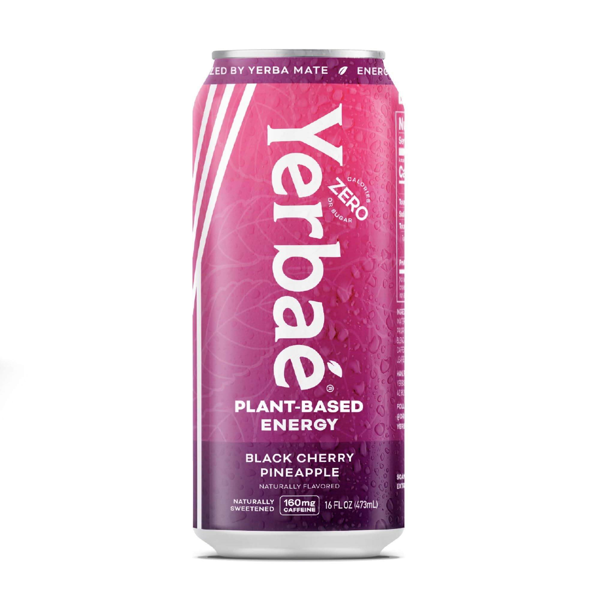 Yerbaé Energy Beverage - Black Cherry Pineapple, 0 Sugar, 0 Calories, 0 Carbs. Yerbae is Energized by Yerba Mate, Plant-Based, Healthy Alternative to Sugary Drinks, 16oz cans (12 Pack)