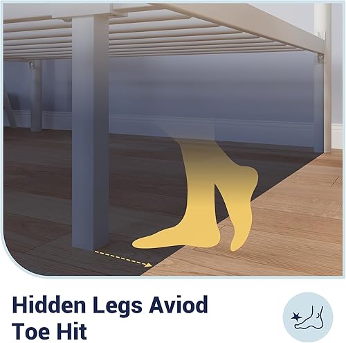 Miniatura 6 de Allewie - Base de cama de plataforma metálica tamaño Queen de 14 pulgadas con cabecera y estribo, almacenamiento debajo de la cama, soporte de