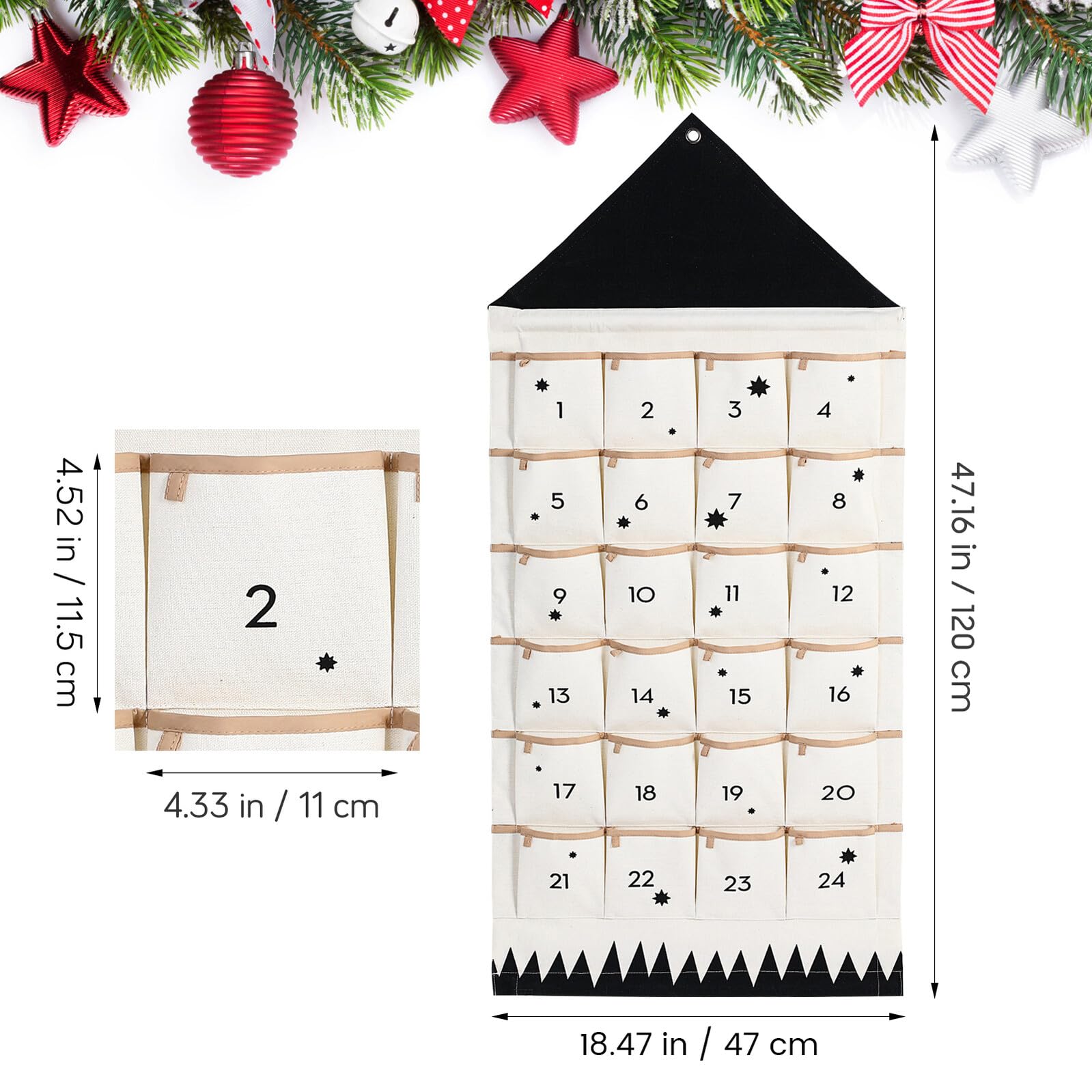 Weihnachts Adventskalender Aufbewahrungstasche aus Stoff 24 Taschen Hängender Wandschmuck Organizer für Kinderzimmer und Weihnachtsdeko