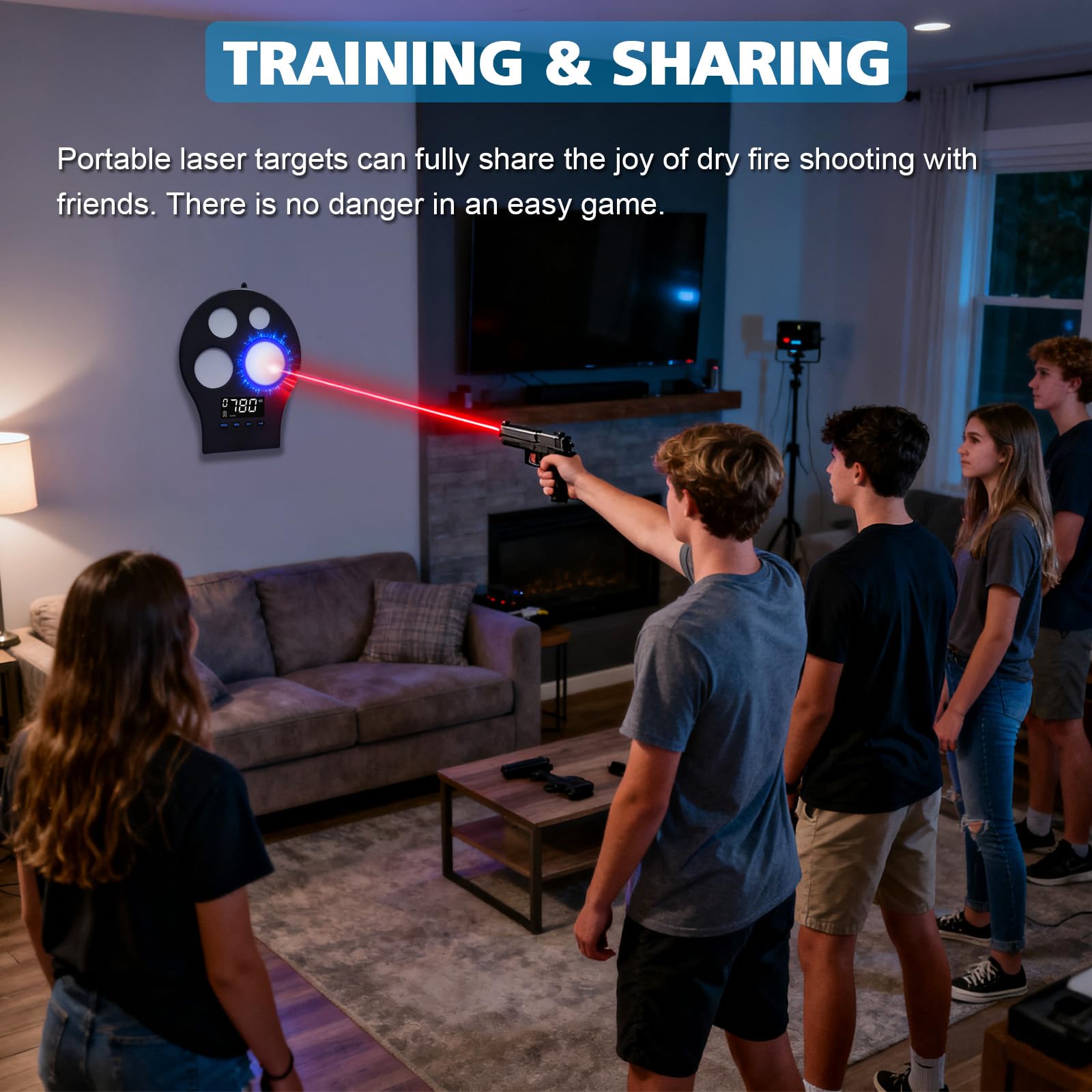 Objetivo de entrenamiento láser M-Target - Sistema de entrenamiento de fuego seco de cuatro zonas para práctica de tiro en interiores, con tres modos, registro de historia y funda portátil