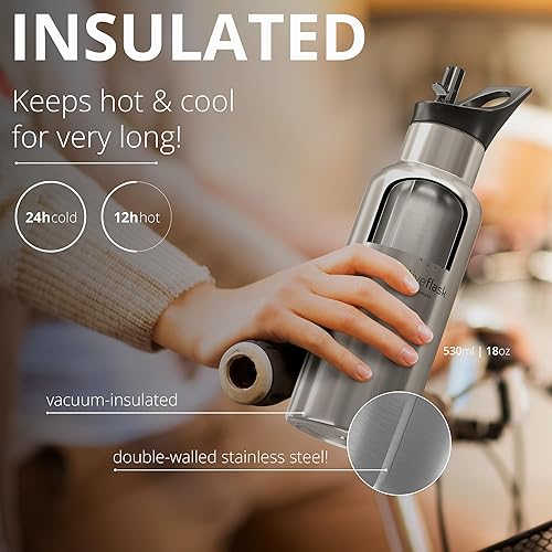 Miniatura 3 de Botella de agua de acero inoxidable con pajita, infusor y 3 tapas 1832 oz a prueba de fugas aislado al vacío ACTIVE FLASK Botellas de beber frías