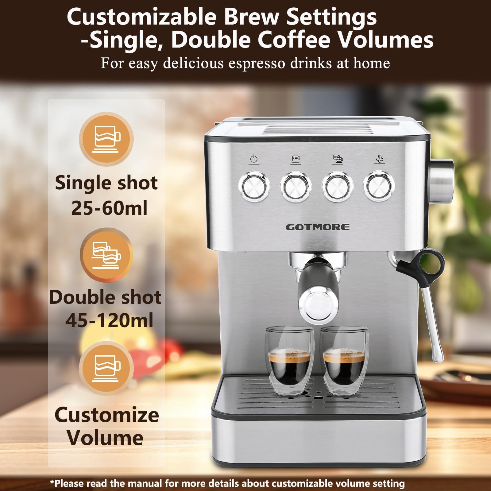 Máquinas de café espresso, máquina de espresso de acero inoxidable con espumador de leche y varita de vapor para café con leche, capuchino, cafetera espresso de 15 bar para el hogar con tanque
