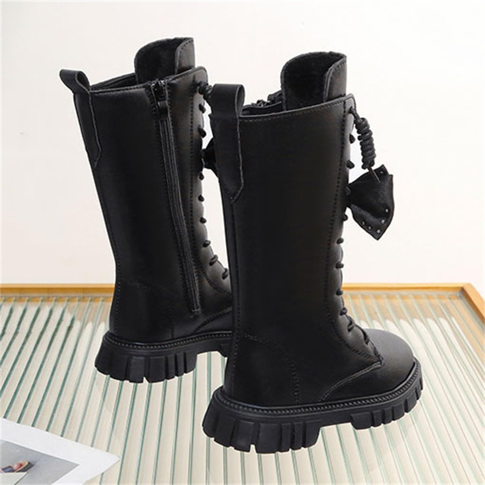 Mädchen Langschaft Stiefel Perlen Schleife Schnürstiefel aus Leder