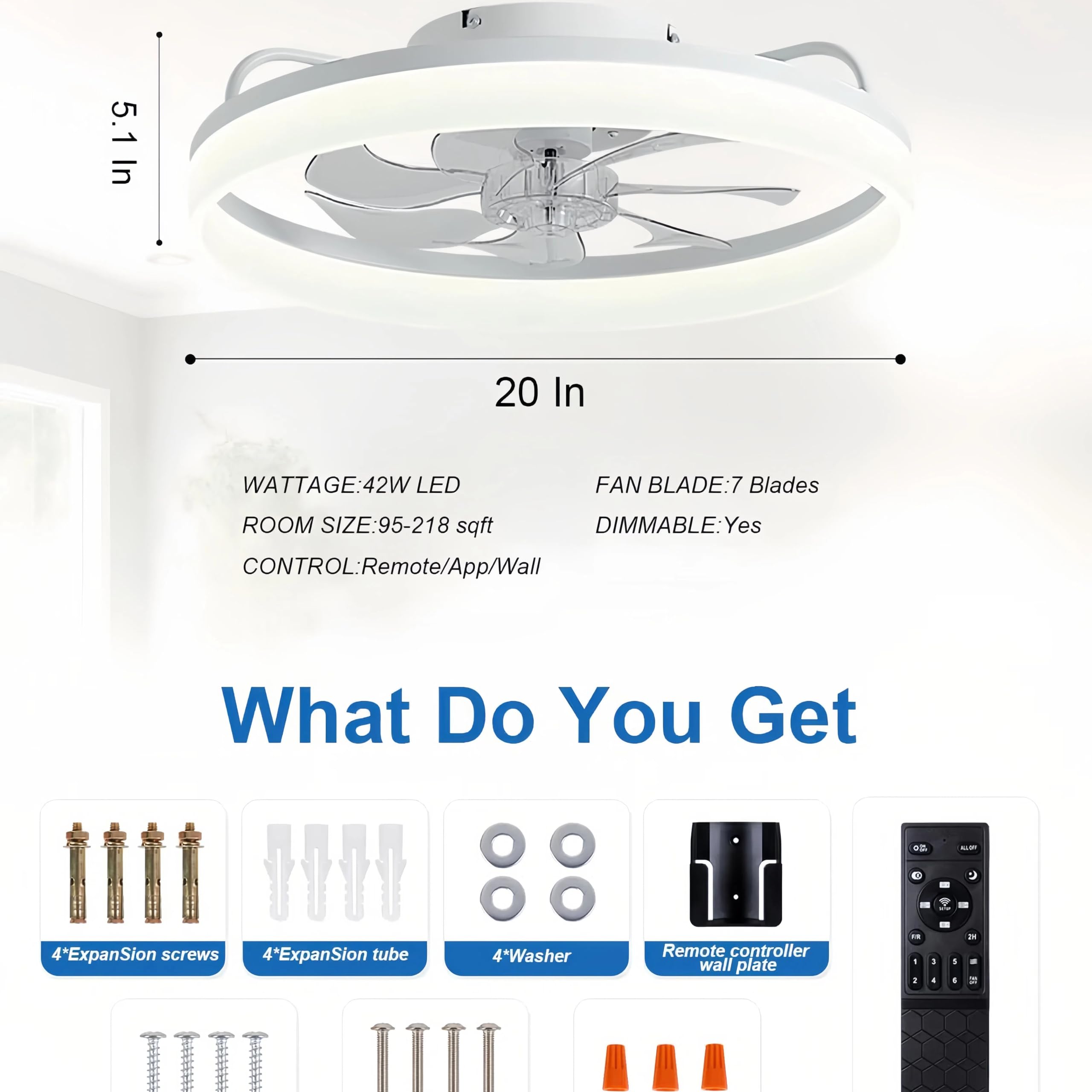 50cm Deckenventilator Mit Beleuchtung 48W 220V Dimmbare Deckenleuchte Mit Fernbedienung Und APP 6 Geschwindigkeiten Lampe Mit Ventilator Timer Schlafzimmer Wohnzimmer Schwarz