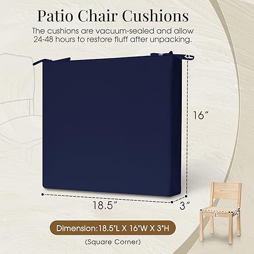 Miniatura 6 de downluxe Juego de 4 cojines para sillas de exterior para muebles de patio, cojines cuadrados impermeables para sillas de patio con lazos, cojín de