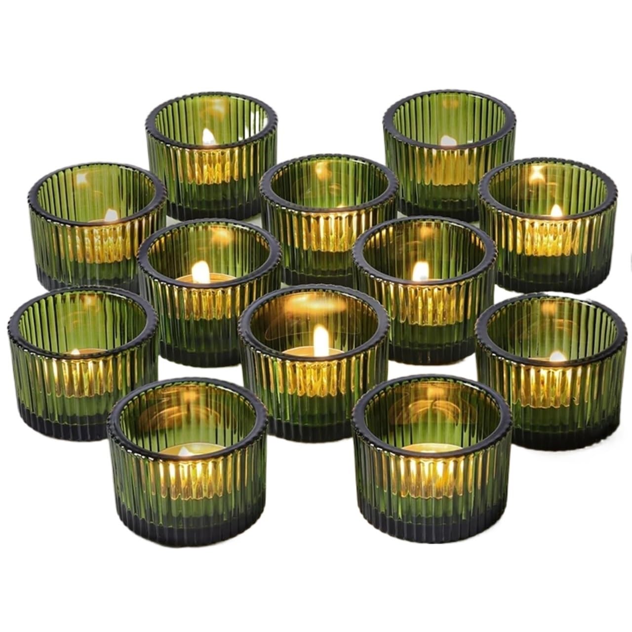 Tea Light Holders 12pcs Tealight Candle Holder,Small Votive Holders For Table Centerpiece,Glass Tea Light Candles For Party&Home(Green)