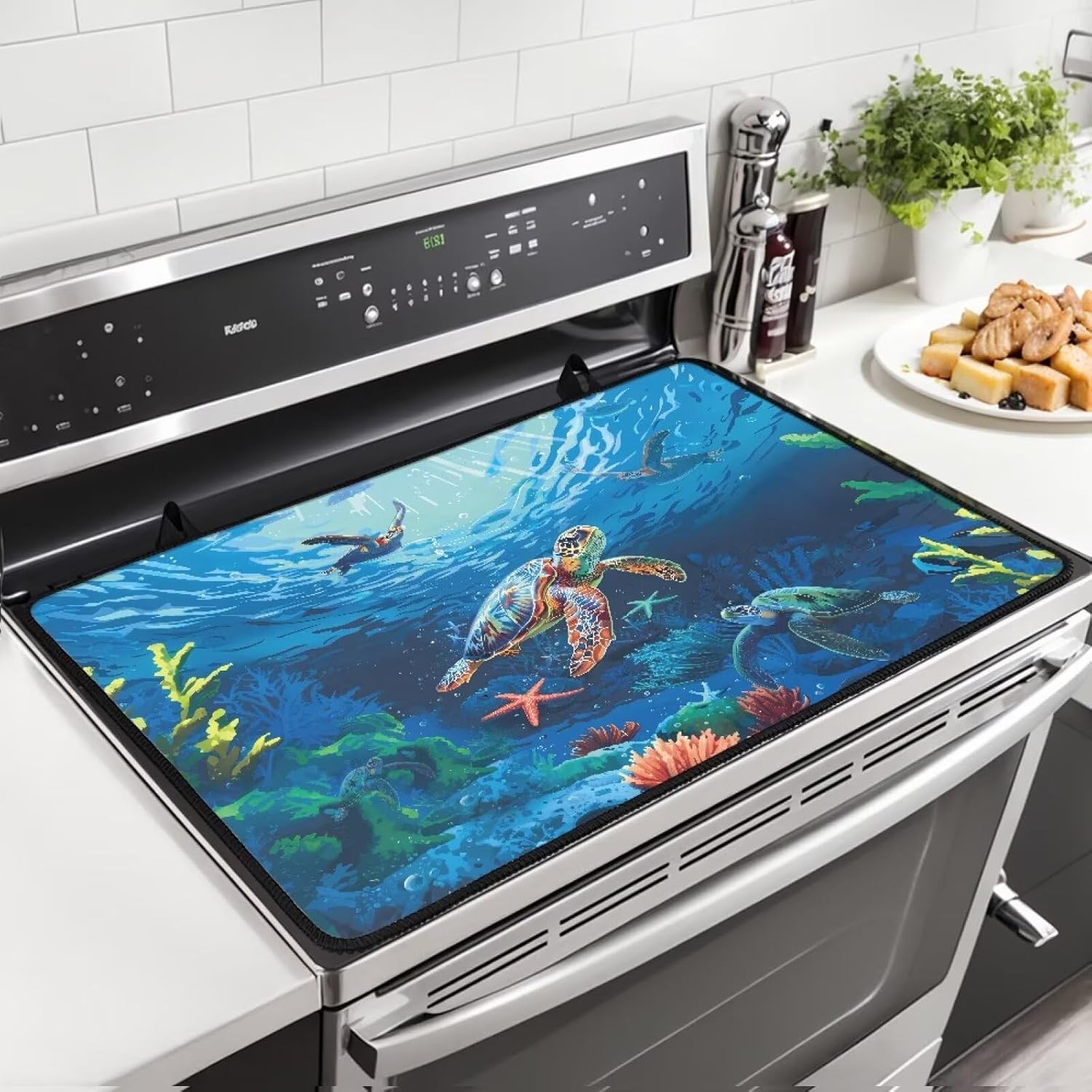 Silicone Stove Top Covers for Electric Stoves, Turtle Stoves Mat for Glass Top Stove, Heat-Resistant Anti-Slip Range Ceramic Cooktop Protector Mat, Dish Drying Pad 20.96" x 29.18"