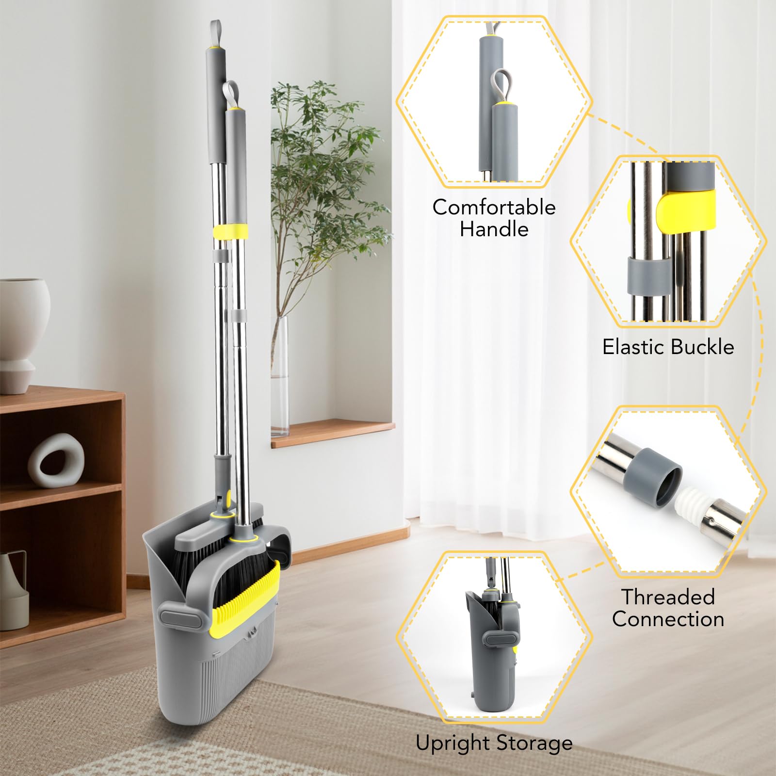 TOSAVGA Recogedor Plegable, Escoba Mango Largo, 180 Grados Giratorio, para Interior Cocina