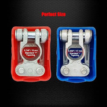 Ampper Brass Heavy Duty Quick Release Top Post Battery Terminal Connectors, Quick Disconnect Battery Cable Ends with Red and Blue Cover (1 Pair)