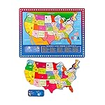 Wondertoys 46 Pieces Wooden USA Map Puzzle for Kids US Map Puzzle Educational Geography Puzzles United States Map Puzzle for Boy Girl