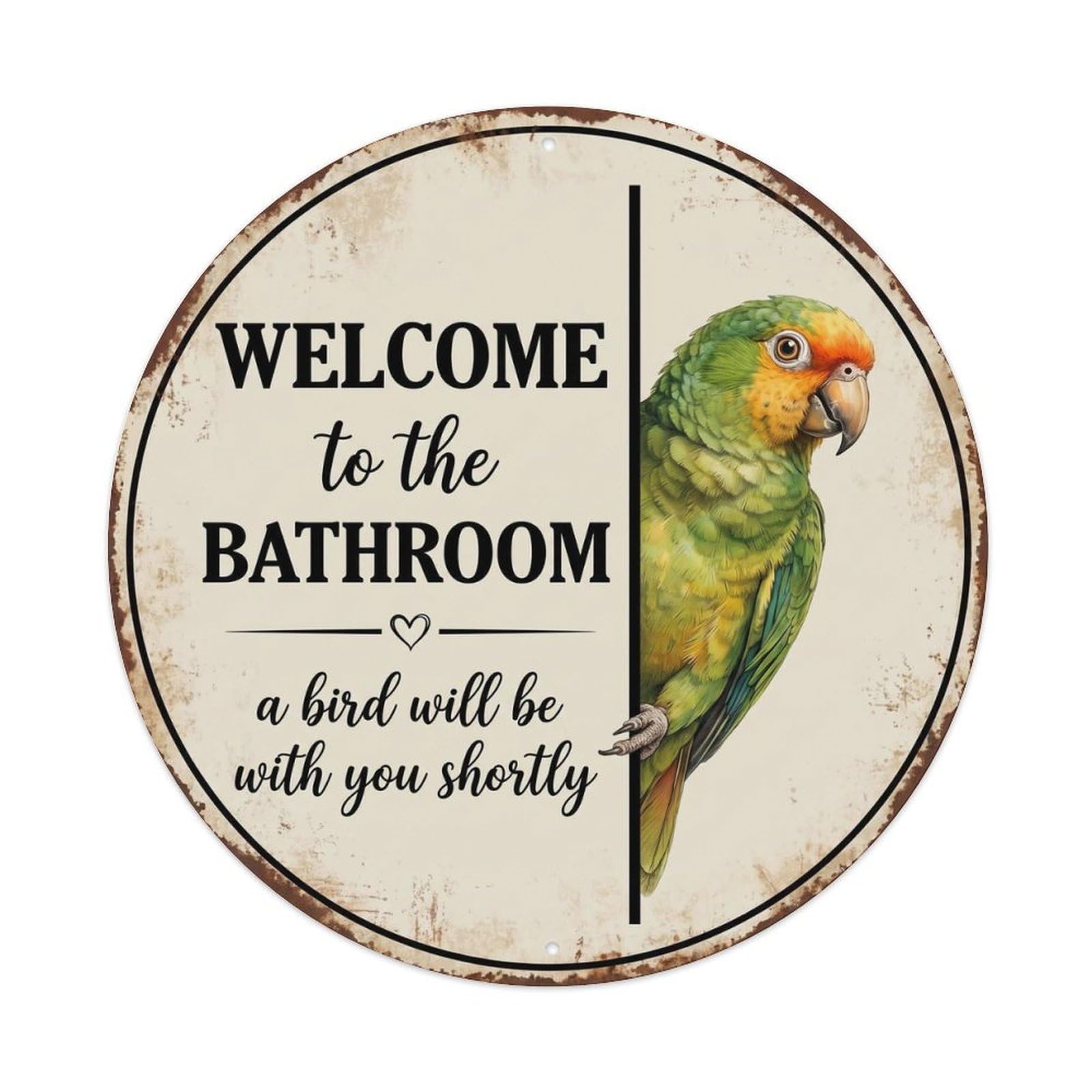 Vintage WELCOME To The BATHROOM Colorful Bird Metal Tin Sign