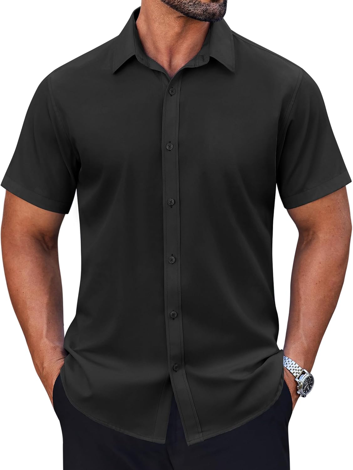 COOFANDY Men's Short Sleeve Dress Shirts Stretch Wrinke Free Untucked Casual Button Down Shirt