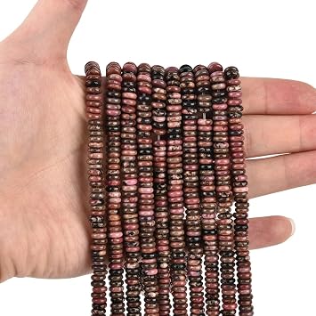 155pcs 6x2mm Natural Black Stripe Rhodochrosite Disk Rondelle Spacer Semi Precious Gemstone Loose Stone Beads for Jewelry Making 15 Inch