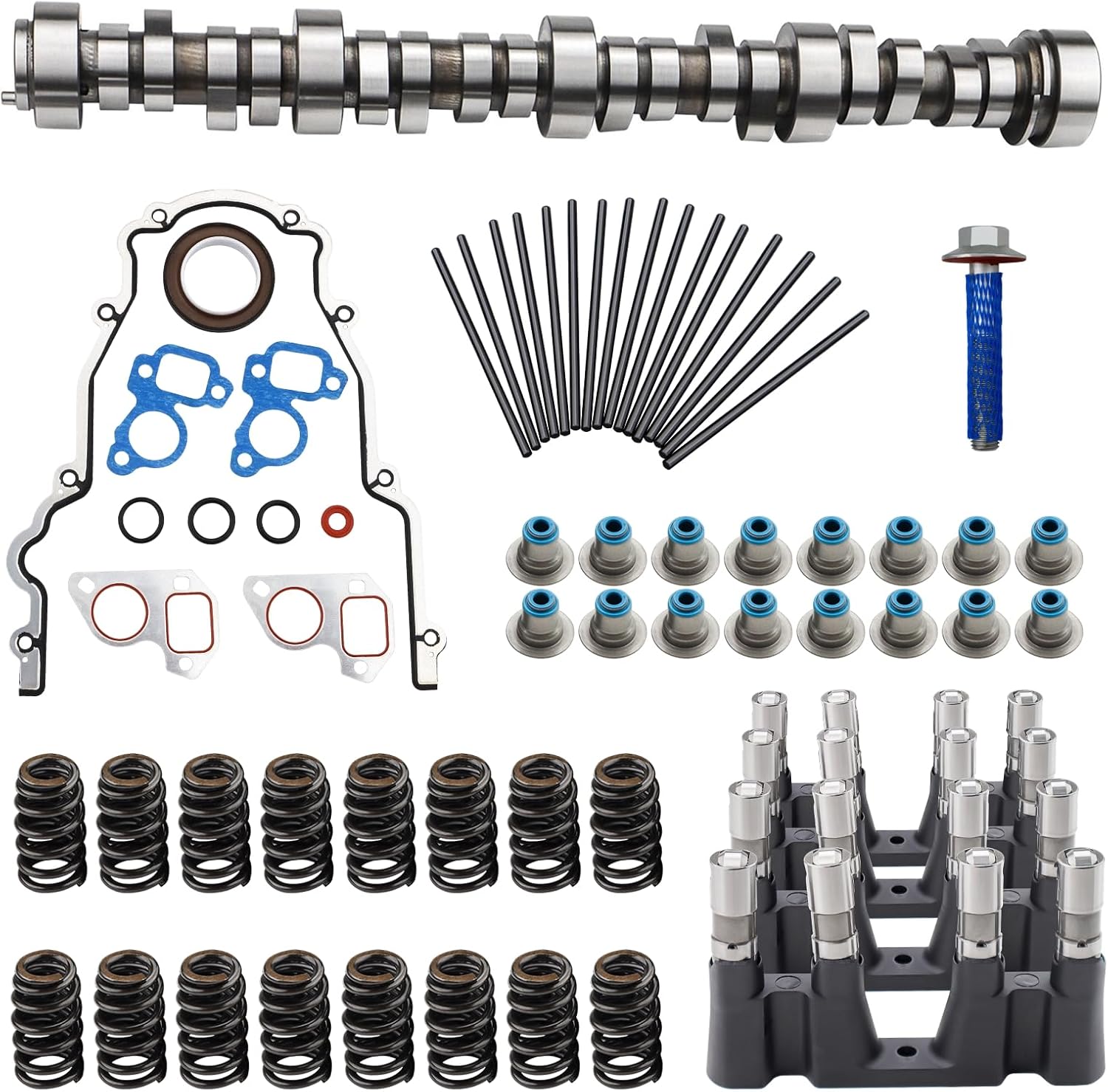 E1840P Sloppy Mechanics Stage 2 Camshaft Lifter Kit Fit for 1997-2007 GM Chevy LS1 V8 4.8L 5.0L 5.3L 6.0L 6.2L LS1 LS2 LS6 LQ4 LQ9 Cam Kit Gen Ⅲ/Ⅳ mit Stage 2 Cam/Lifters/Springs/Trays/Pushrods