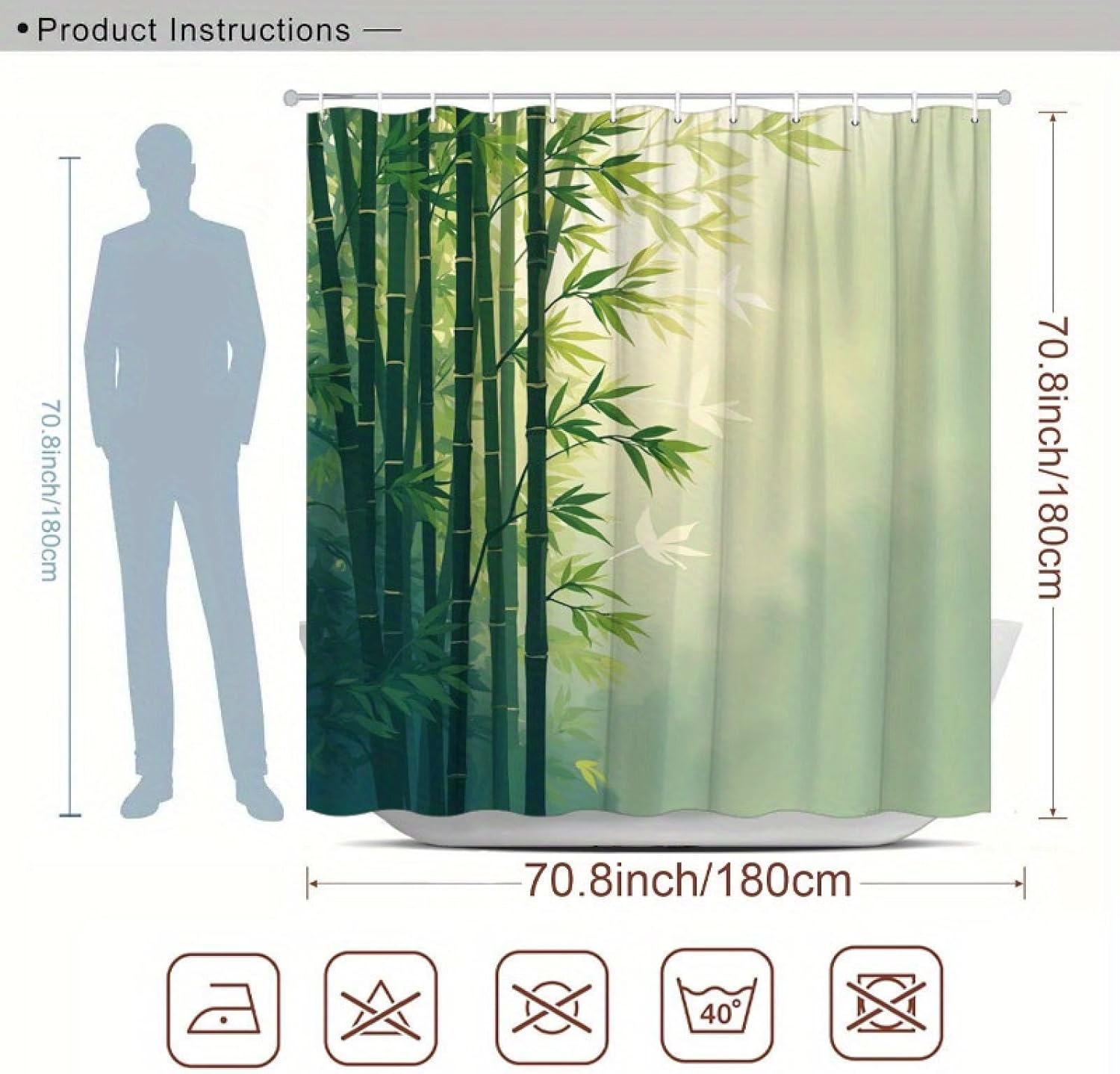 Bamboo Forest Shower Curtain, Soft Green & Beige Gradient, Nature-Inspired Design, with Hooks, Modern Bathroom Decor 55x104in(WxH)