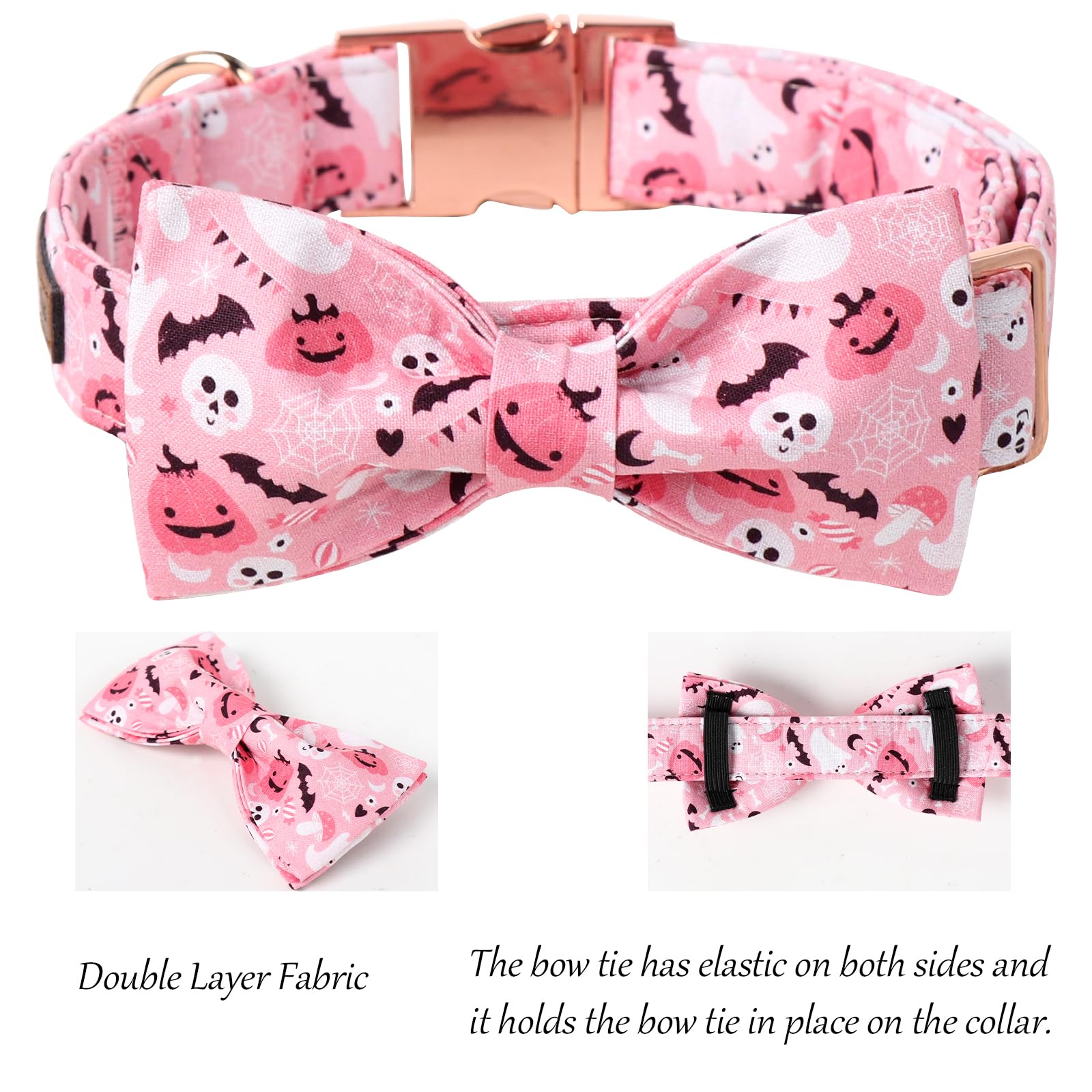 Lionet Paws Fall Pink Dog Collar, Cute Halloween Dog Collar for Large Dogs Adjustable Cotton Pumpkin Ghost Pet Collars for Large Dogs - Image 2