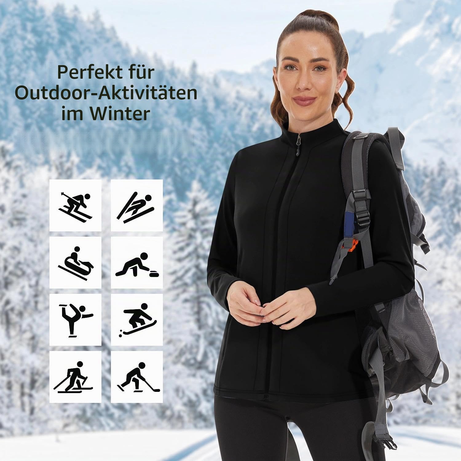 WOWENY Fleecejacke Damen Warm Gefüttert Sweatshirt mit Stehkragen und Full Zip Fleece Sweatjacke Leichte Für Winter Outdoor Laufen Wandern Freizeit
