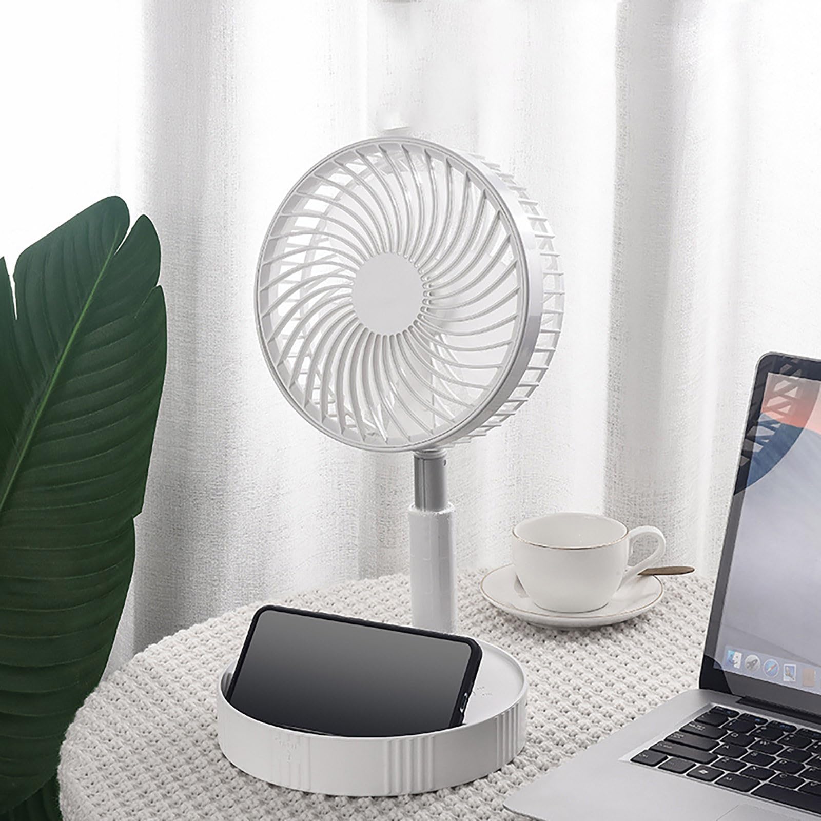 Ventilador de Pie Portátil Plegable Oscilante -Silencioso 30dB 3 Velocidades, Ajuste 180° USB C Pequeño Mesa Ventiladores para Hogar Dormir Oficina Viaje(Blanco)