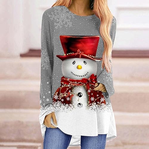 Miniatura 2 de Blusa de manga larga con estampado de copo de nieve brillante para mujer, diseño de muñeco de nieve, para leggings, Gris