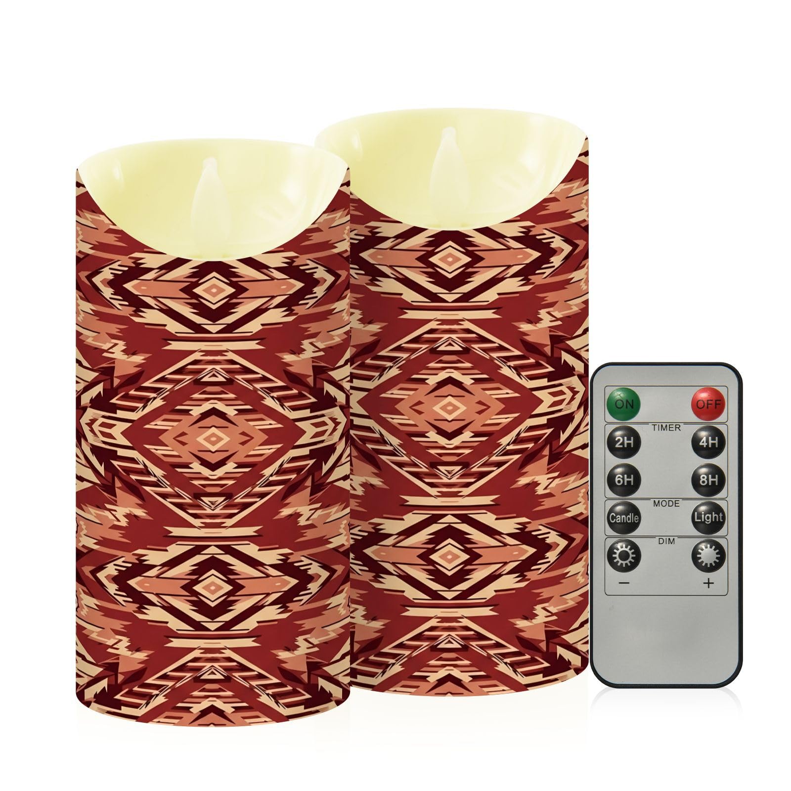 Cgiub Aztec Flameless Candles with Timer 2pcs Battery Operated Flickering Flameless LED Pillar Candles for Holiday Home Wedding Fireplace Decor