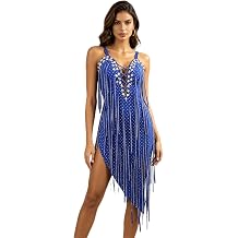 Blue V-Neck Latin Dance Dress with Fringe and Rhinestones