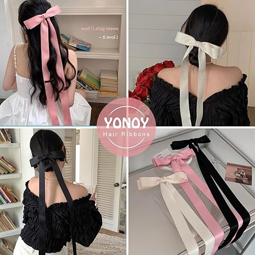 Miniatura 2 de YONOY 6 lazos para el pelo para mujer, pinzas para el pelo, lazos de metal, pasador francés con cola ultra larga, cinta de satén, horquilla para