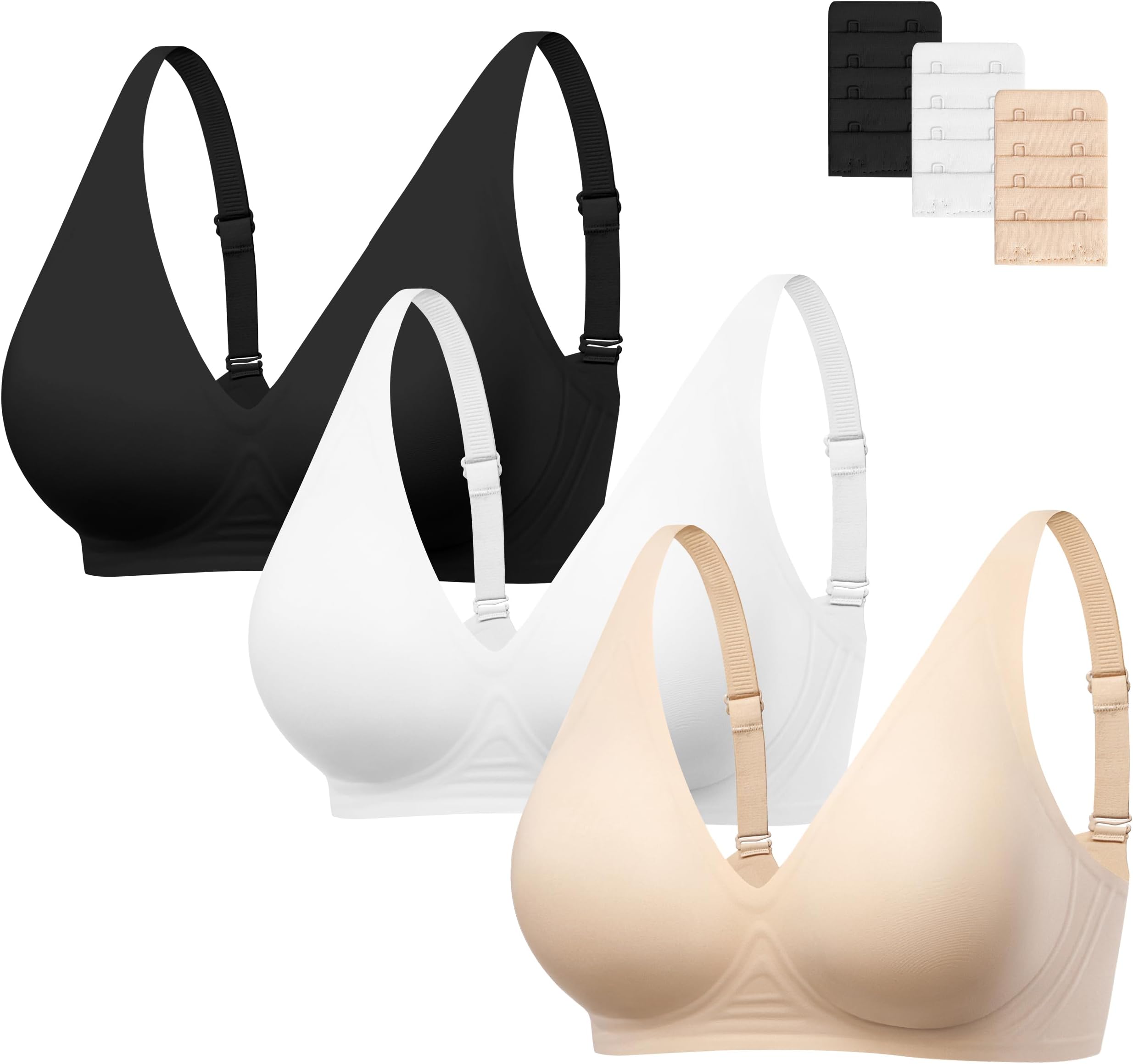 Deep V Bras for Women Comfort Wireless Bralettes Adjustable Seamless Bra with Extender